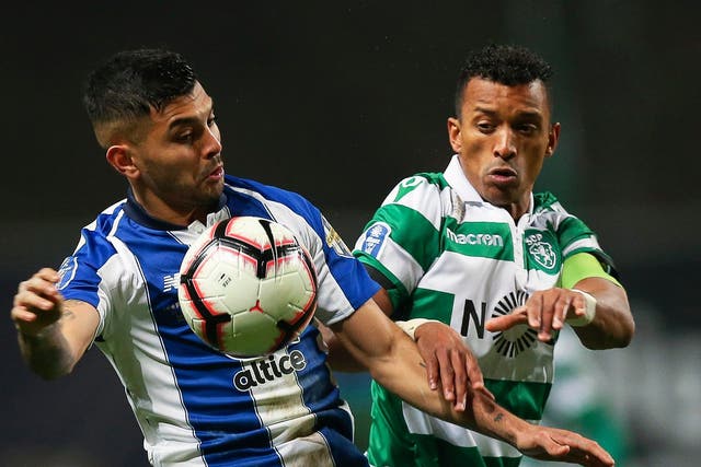 Nani in action for Sporting Lisbon in January