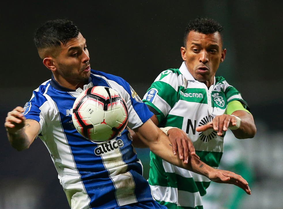 Nani in action for Sporting Lisbon in January