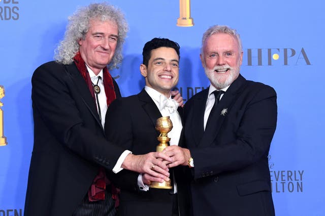 Rami Malek, Brian May and Roger Taylor of Queen pose in the press room during the 76th Annual Golden Globe Awards at The Beverly Hilton Hotel on 6 January, 2019 in Beverly Hills, California.