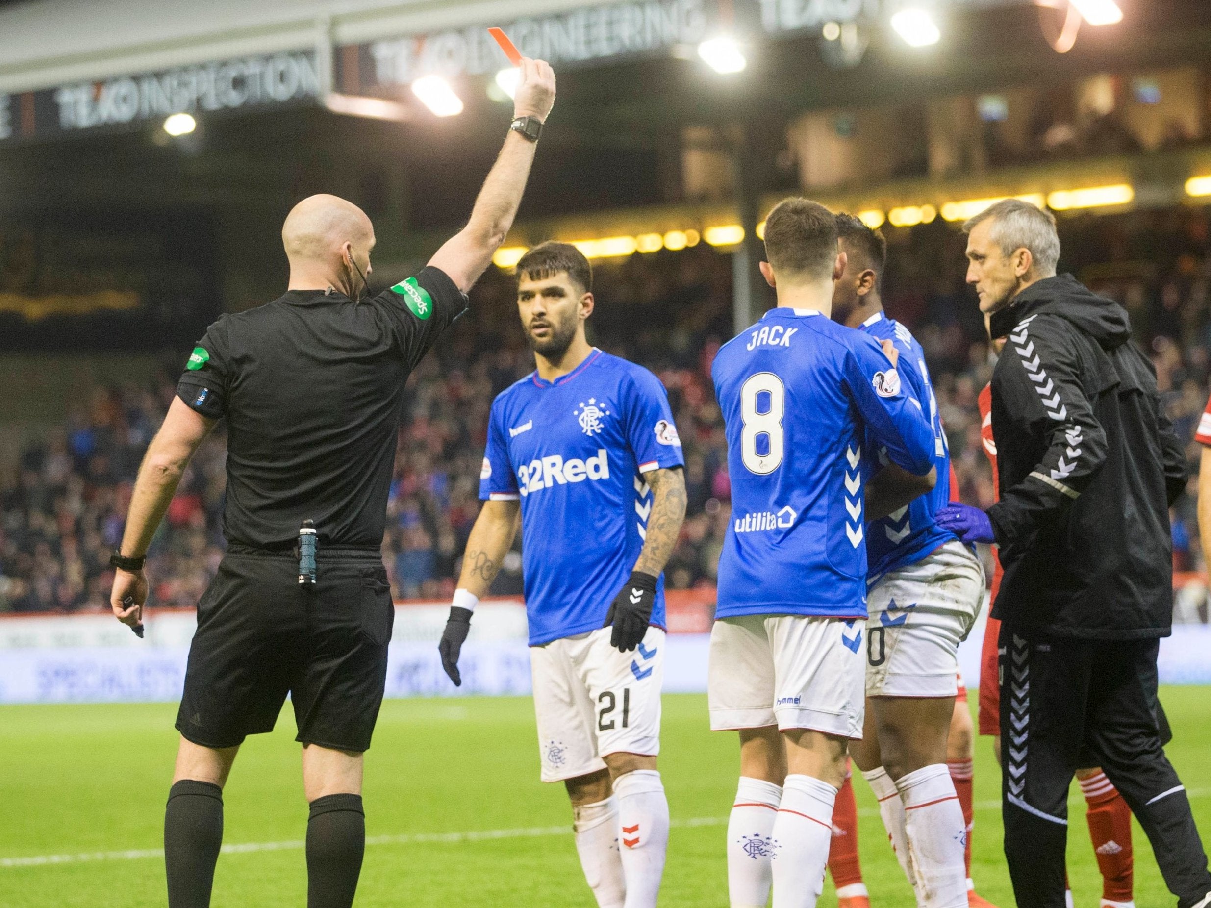 Morelos was sent off during Rangers' clash with Aberdeen