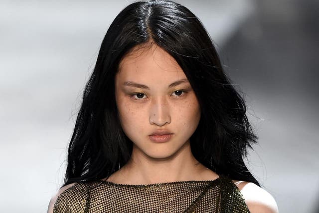 Jing Wen modelling at the Alexandre Vauthier AW16/17 Haute Couture collection fashion show in 2016 in Paris