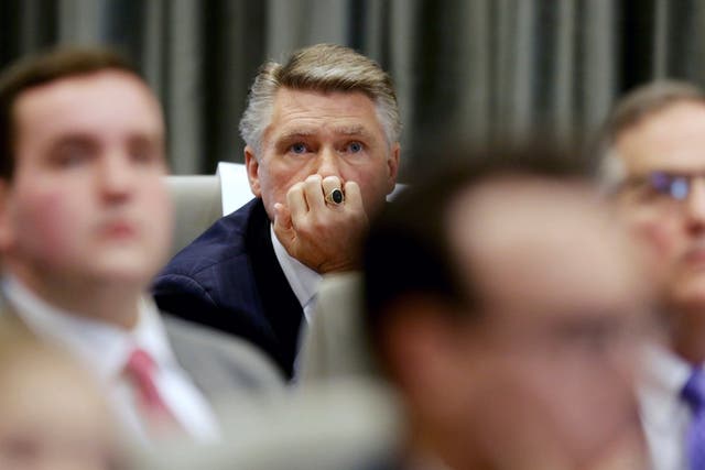 Mark Harris listens to the public evidentiary hearing on the 9th Congressional District investigation