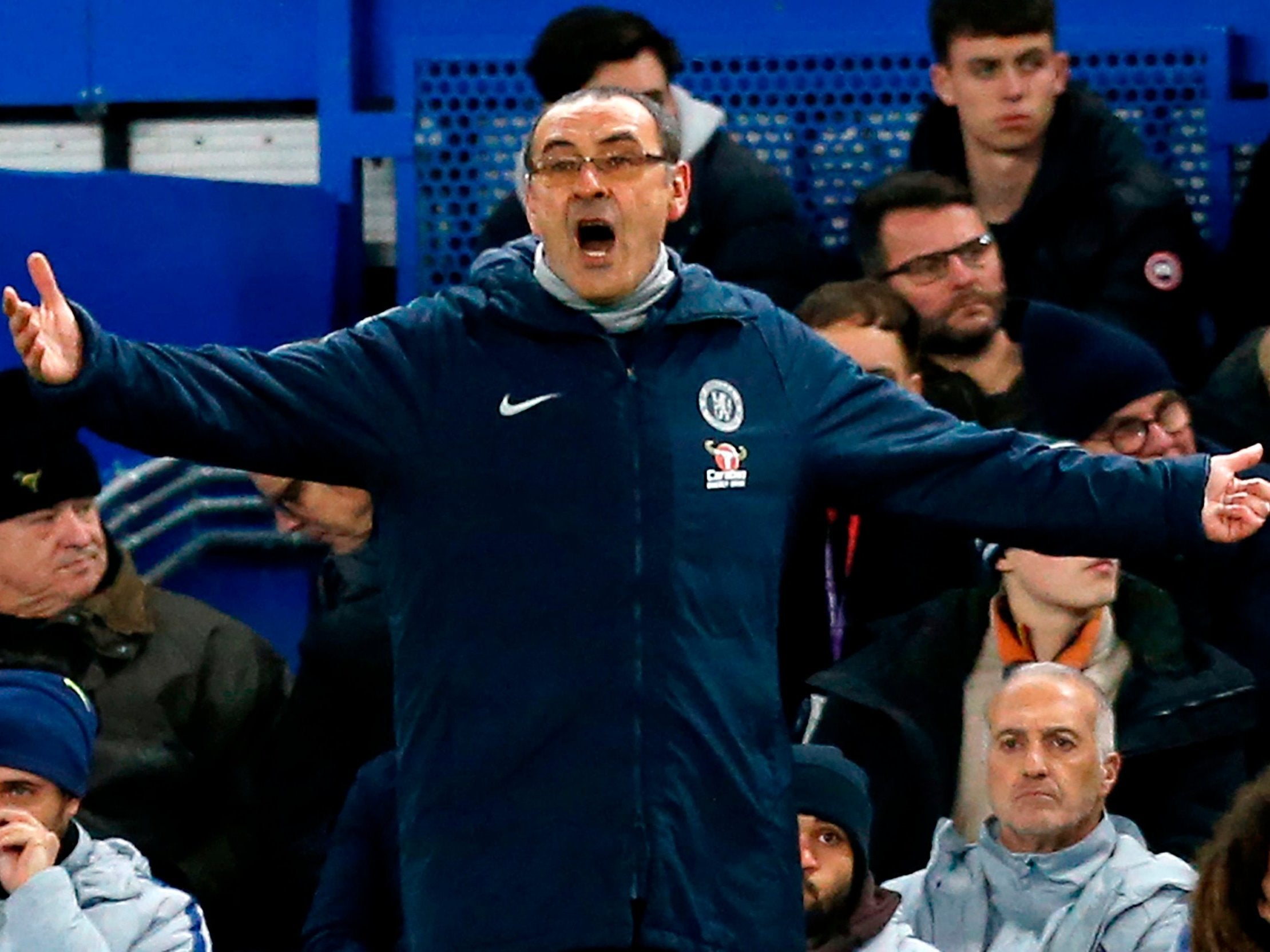 Chelsea's Maurizio Sarri gestures on the touchline