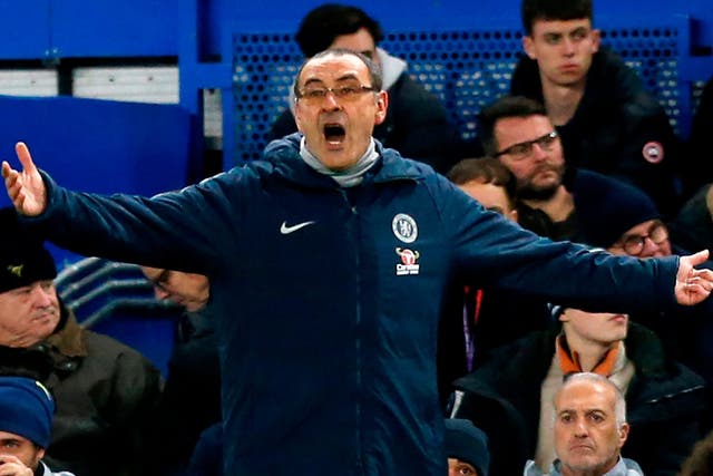 Chelsea's Maurizio Sarri gestures on the touchline