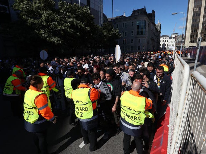 Fans enter the stadium for the 2017 Uefa Champions League final (PA)