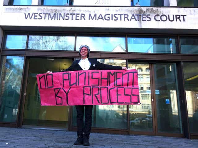 Lauri Love poses outside Westminster Magistrates Court on 19 February 2019 after a judge rules he will not get his computer equipment back
