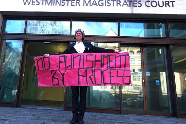 Lauri Love poses outside Westminster Magistrates Court on 19 February 2019 after a judge rules he will not get his computer equipment back