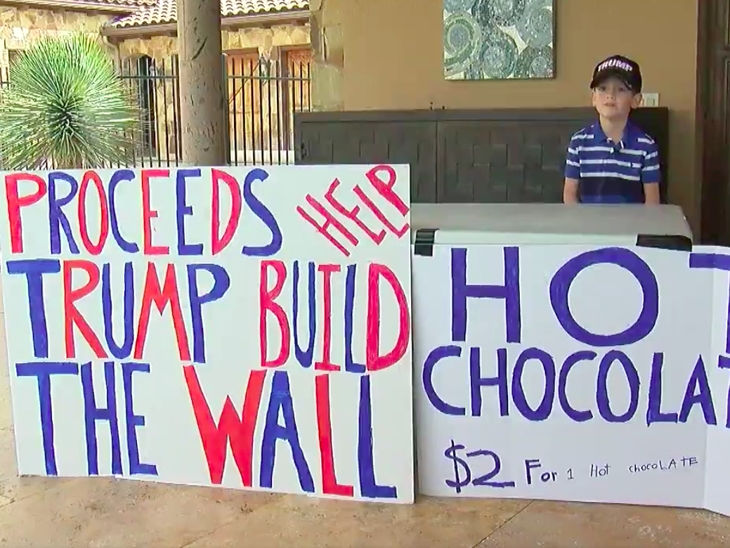 Benton Stevens, a 7-year-old Texan, was reportedly called “little Hitler” last week while he was selling hot chocolate to raise money for President Donald Trump’s infamous wall on the border of the United States and Mexico.