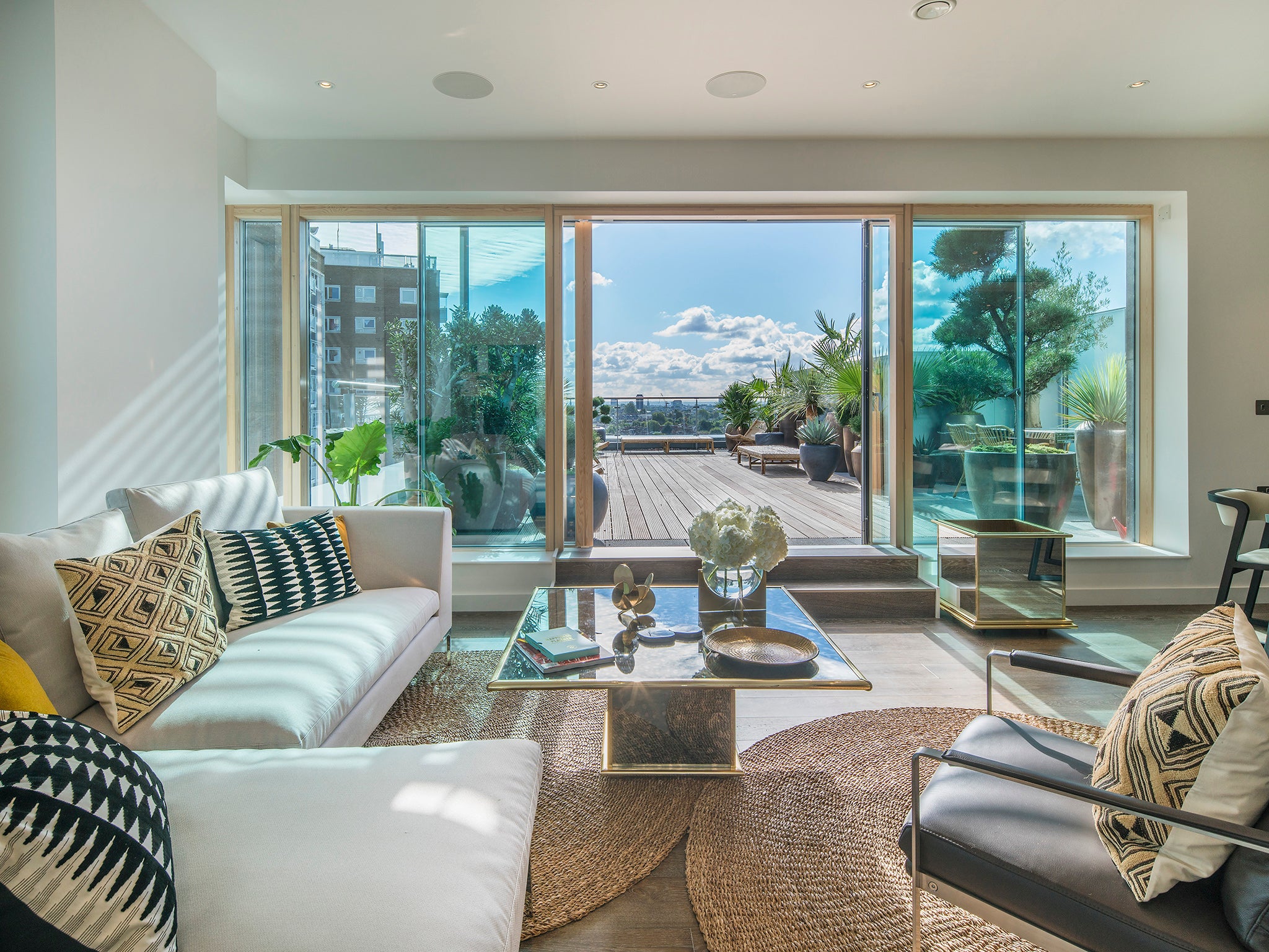 Queens Park Place living room with Crittall doors