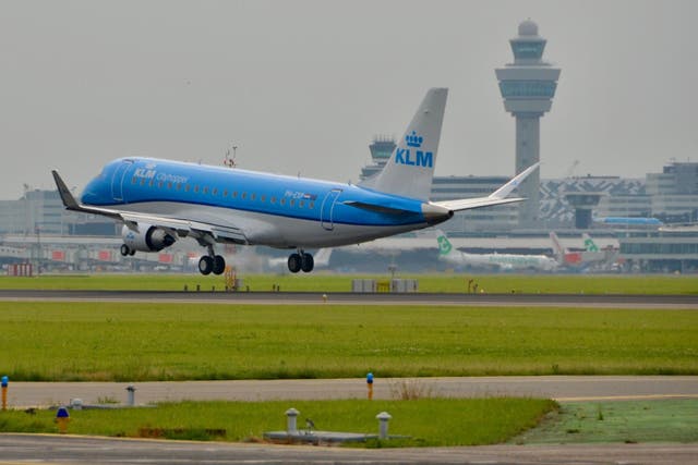 Czech check? A KLM Embraer jet landing at Amsterdam Schiphol airport