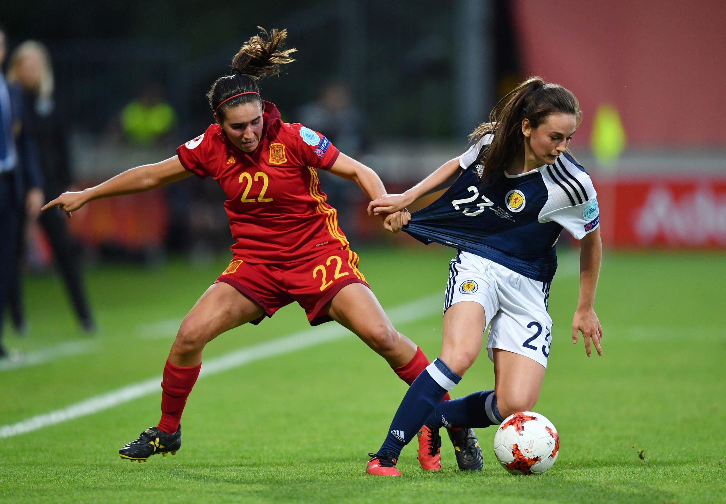 Chloe Arthur, right, playing for Scotland