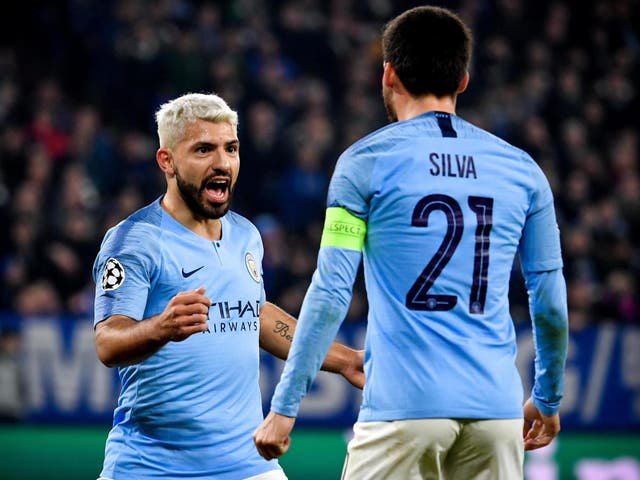 Sergio Aguero celebrates opening the scoring for City