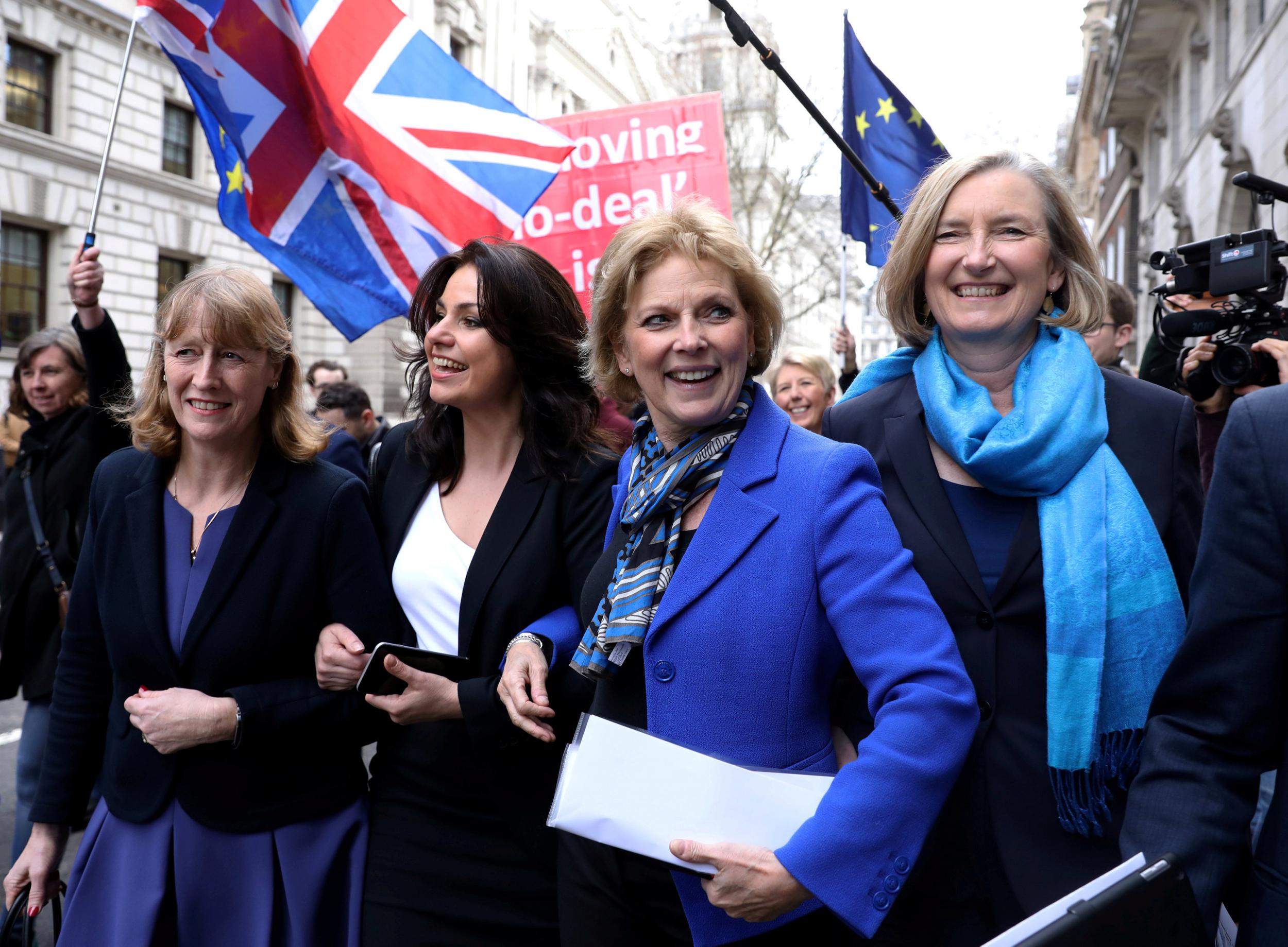 Ex-Conservatives arm-in-arm with ex-Labour MPs: Joan Ryan, Heidi Allen, Anna Soubry and Sarah Wollaston