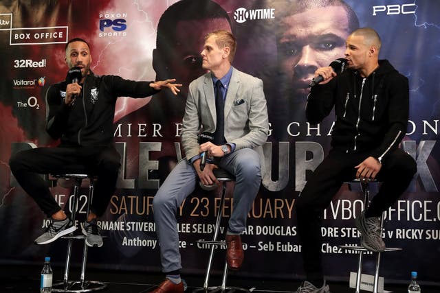 James DeGale, promoter Richard Poxon and Chris Eubank Jr during the press conference