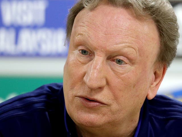 Cardiff City manager Neil Warnock speaks during a press conference