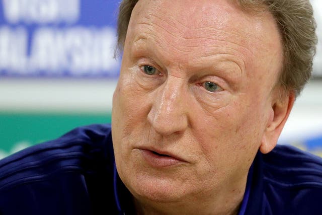Cardiff City manager Neil Warnock speaks during a press conference