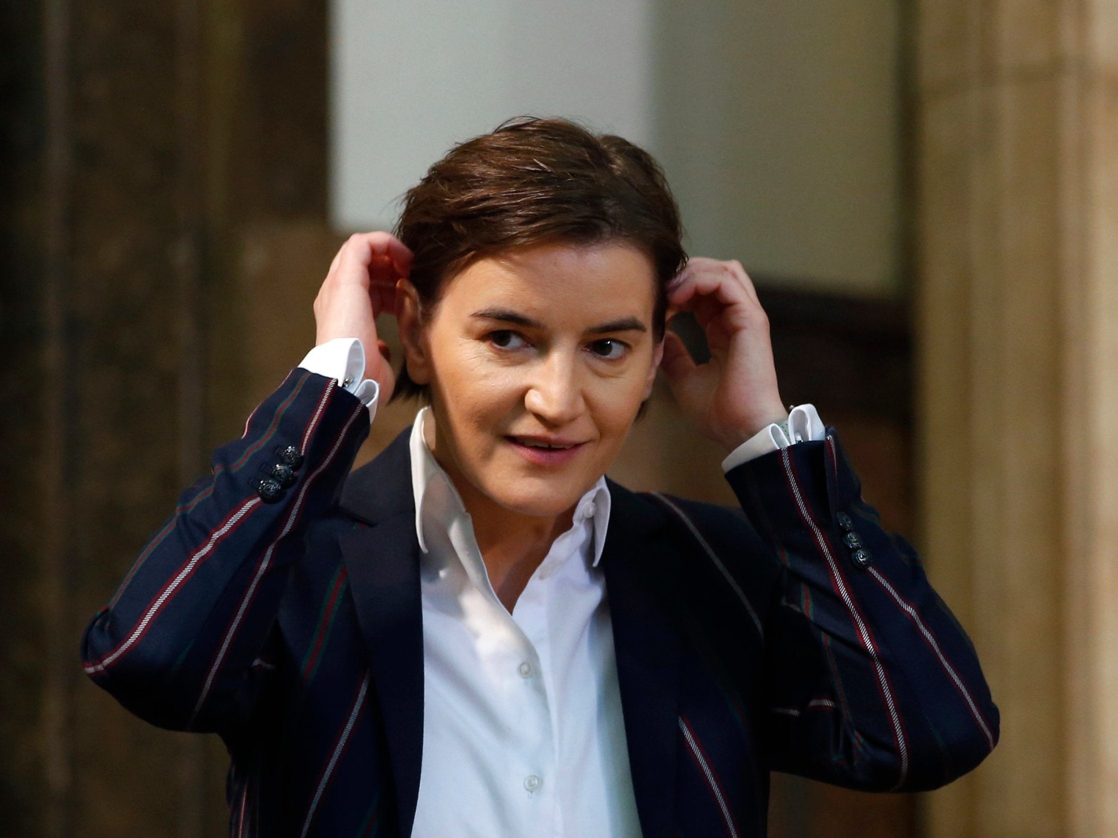 Serbia's openly gay prime minister Ana Brnabic at the parliament building in Belgrade