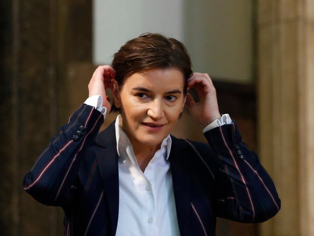 Serbia's openly gay prime minister Ana Brnabic at the parliament building in Belgrade