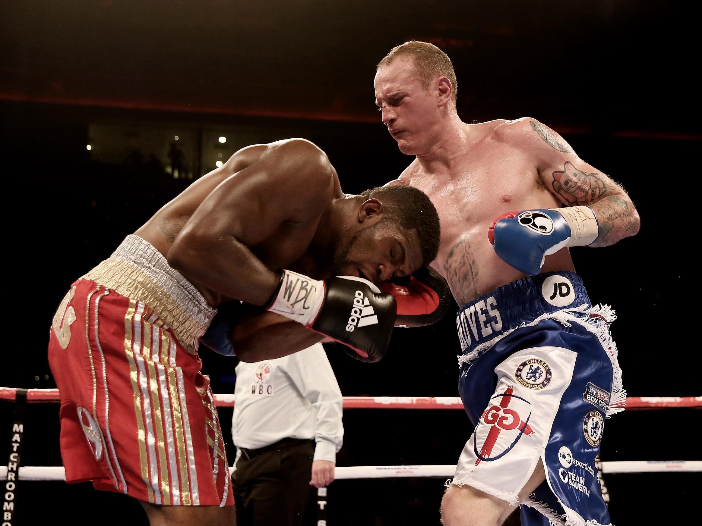 Denis Douglin in action against George Groves at the Liverpool Echo Arena in November 2014