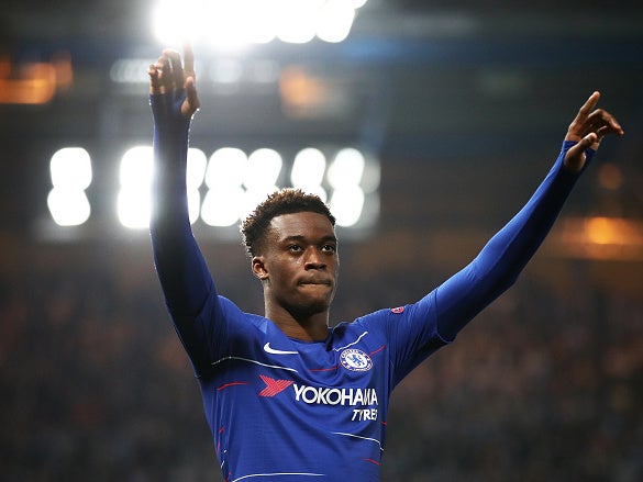 Callum Hudson-Odoi celebrates his goal for Chelsea