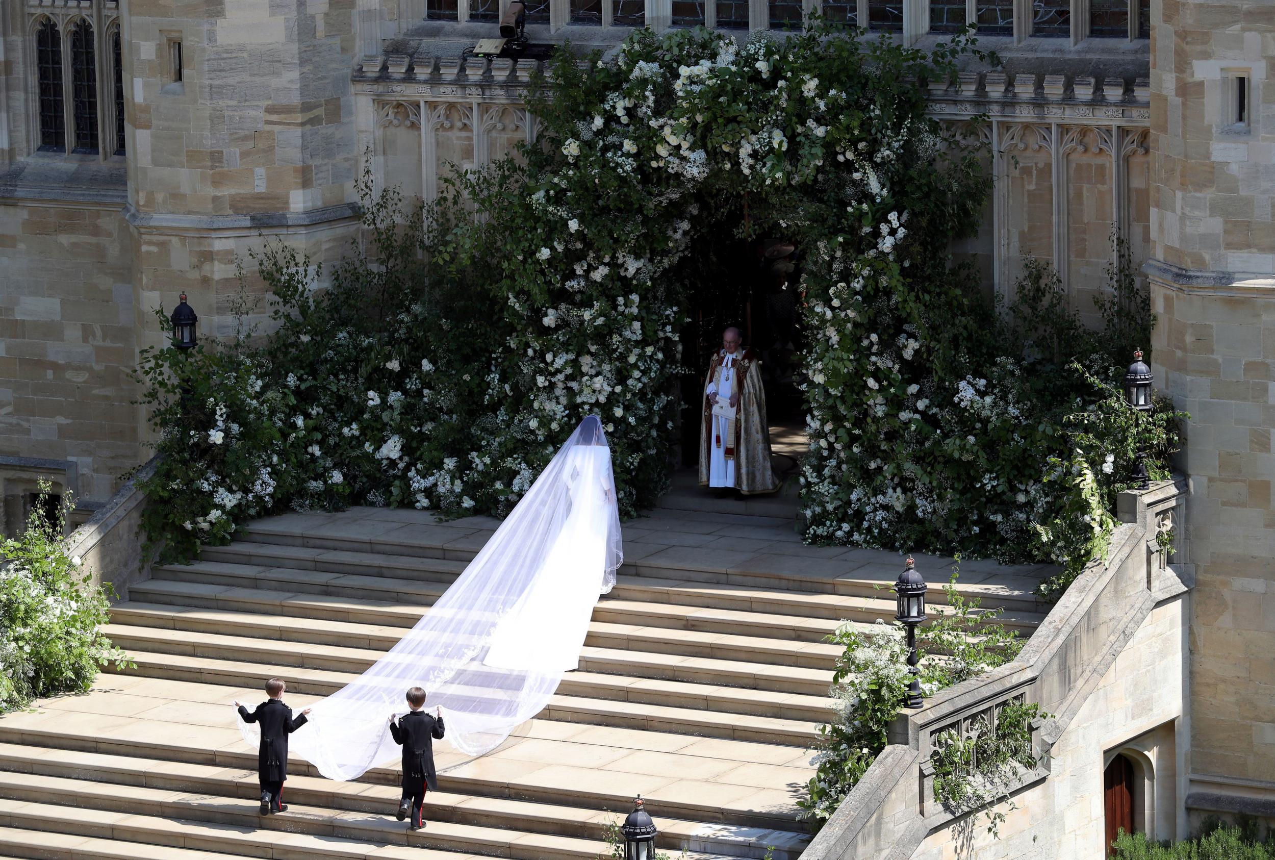 Meghan Markle walks into St George's Chapel on her wedding day, 19 May 2018