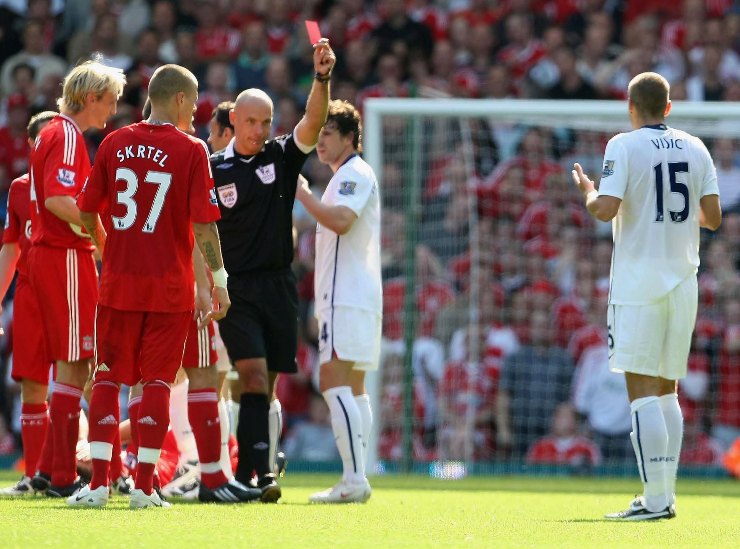 Nemanja Vidic was sent off four times against Liverpool