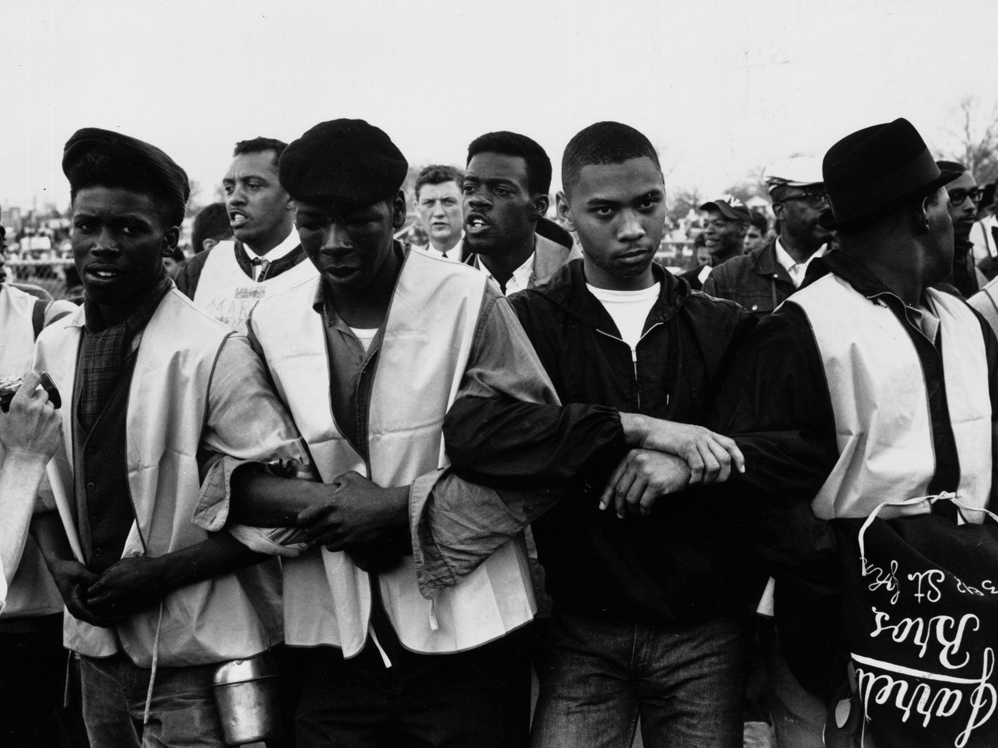 Participants in a black voting rights demonstration in Alabama. Police attacked protesters on 7 March 1965 when they began the Selma to Montgomery march