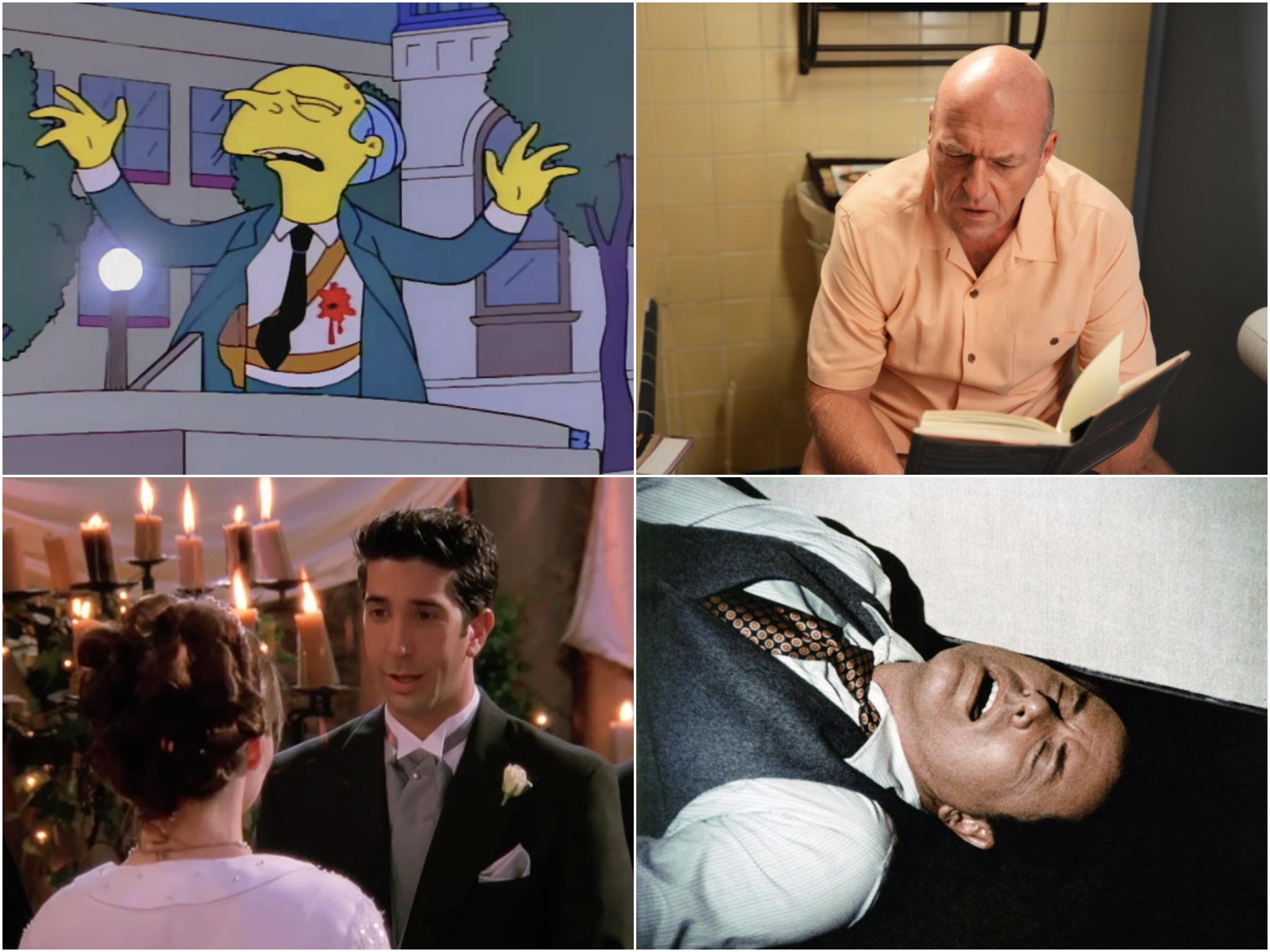 Clockwise from top right: The Simpsons, Breaking Bad, Dallas and Friends
