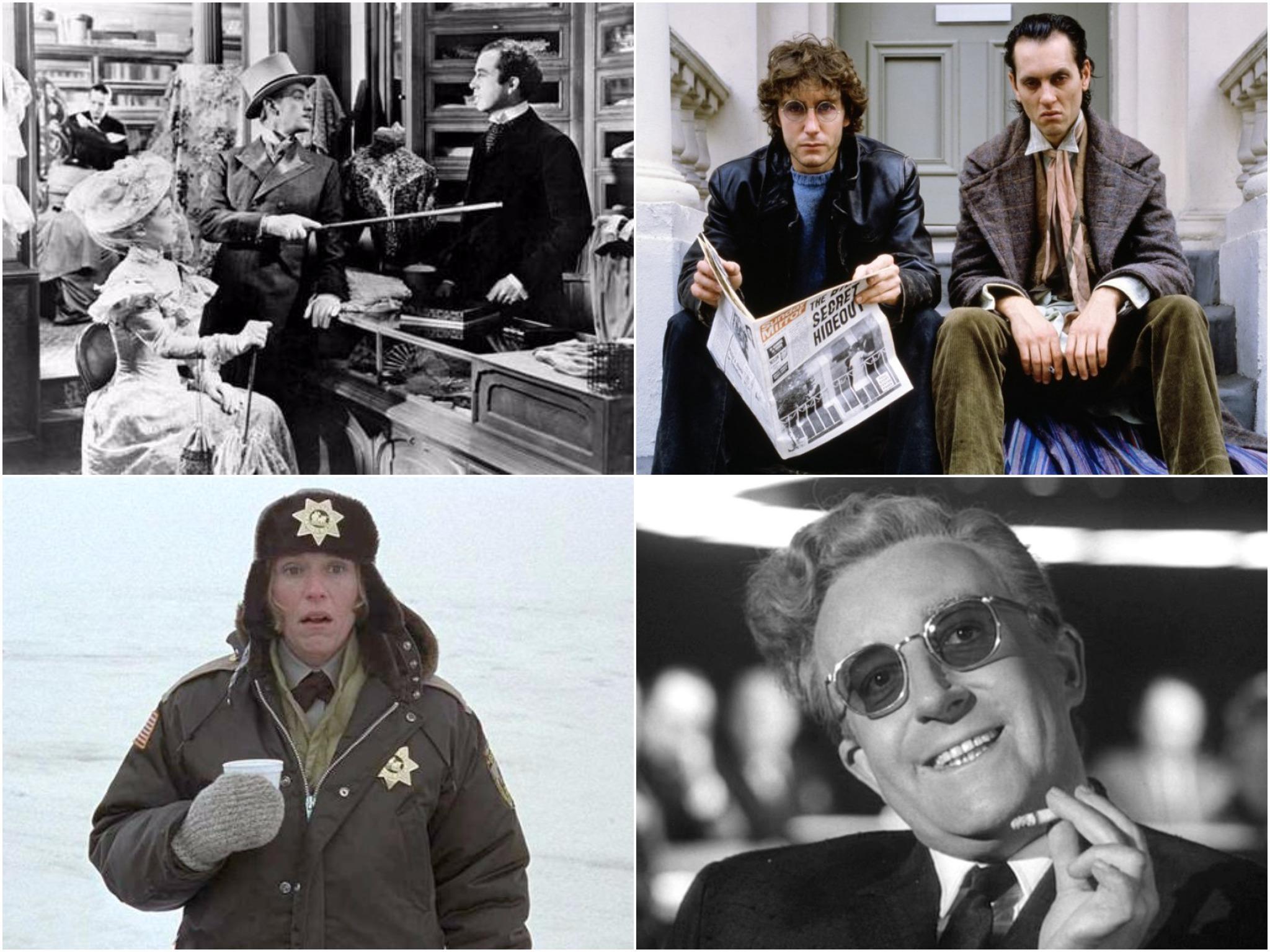 Clockwise from top right: Kind Hearts and Coronets, Withnail and I, Dr Strangelove, and Fargo