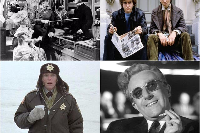Clockwise from top right: Kind Hearts and Coronets, Withnail and I, Dr Strangelove, and Fargo