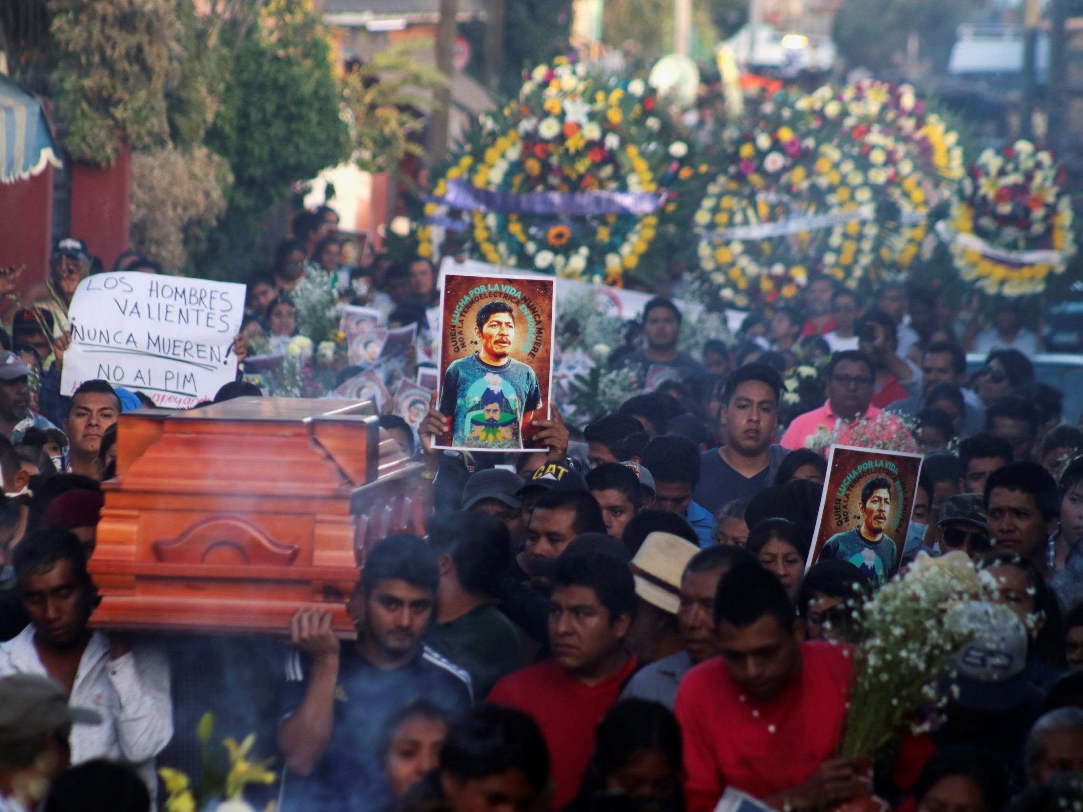 The funeral procession of Samir Flores Soberanes, a Mexican activist gunned down outside his home on 20 February 2019