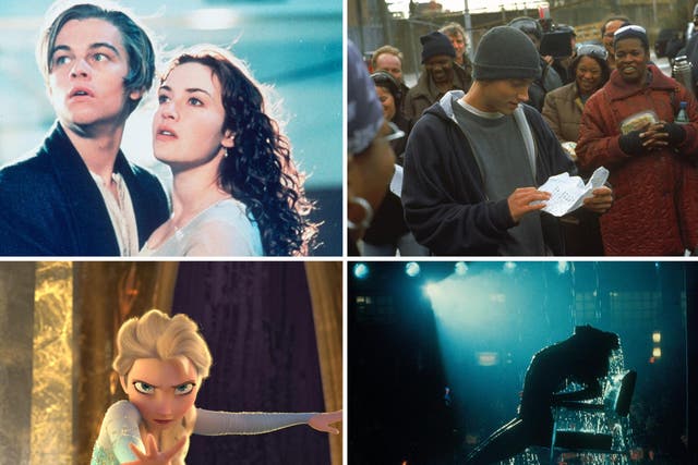 Clockwise left to right: Titanic, 8 Mile, Flashdance and Frozen
