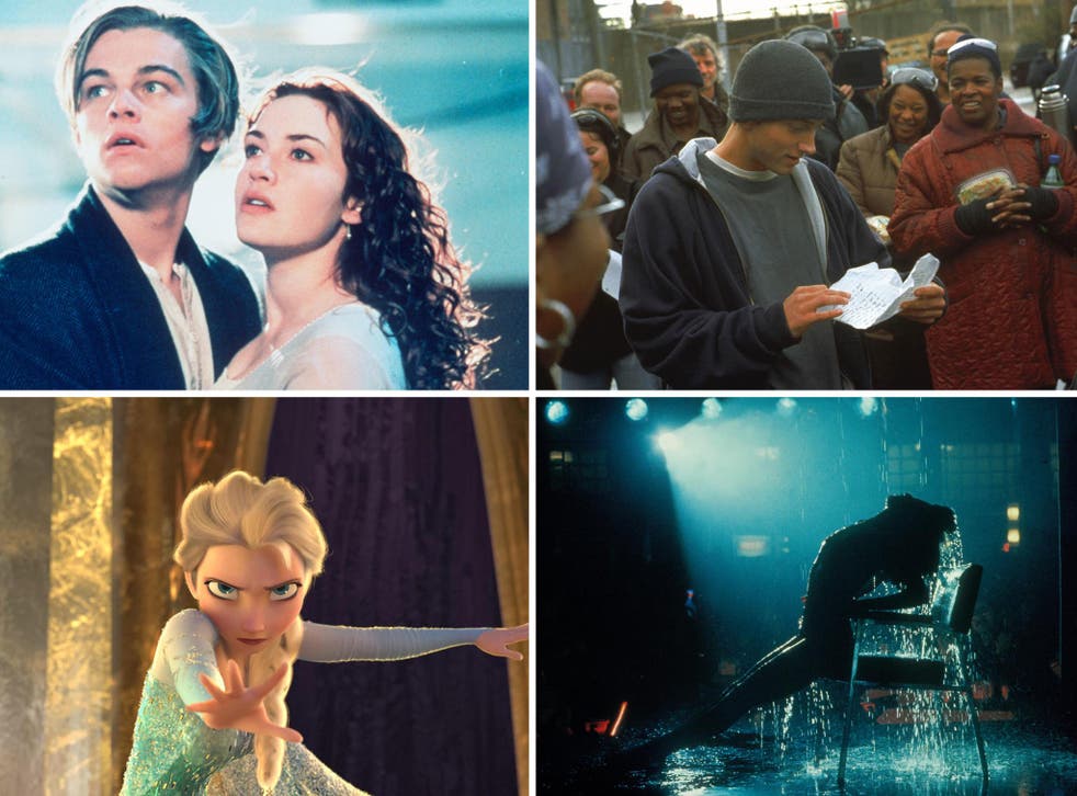Clockwise left to right: Titanic, 8 Mile, Flashdance and Frozen