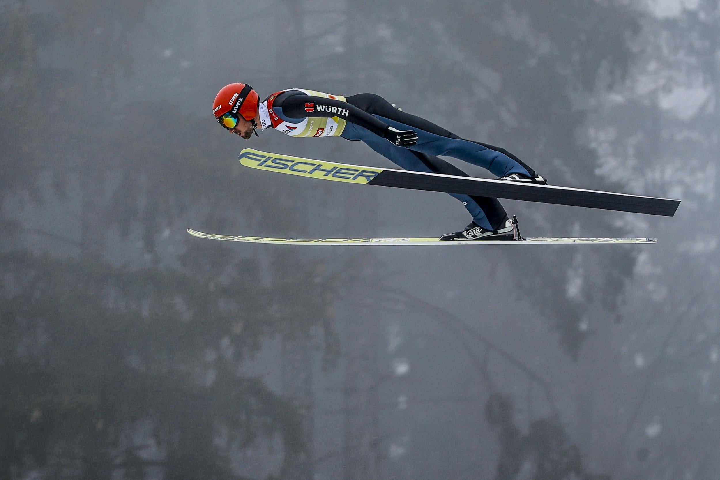 Jarl Magnus Riiber of Norway in action during the FIS Nordic World Ski Championships Men's Nordic Combined Team HS130 in Seefeld, Austria