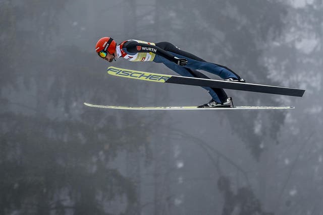 <p>Jarl Magnus Riiber of Norway in action during the FIS Nordic World Ski Championships Men's Nordic Combined Team HS130 in Seefeld, Austria</p>