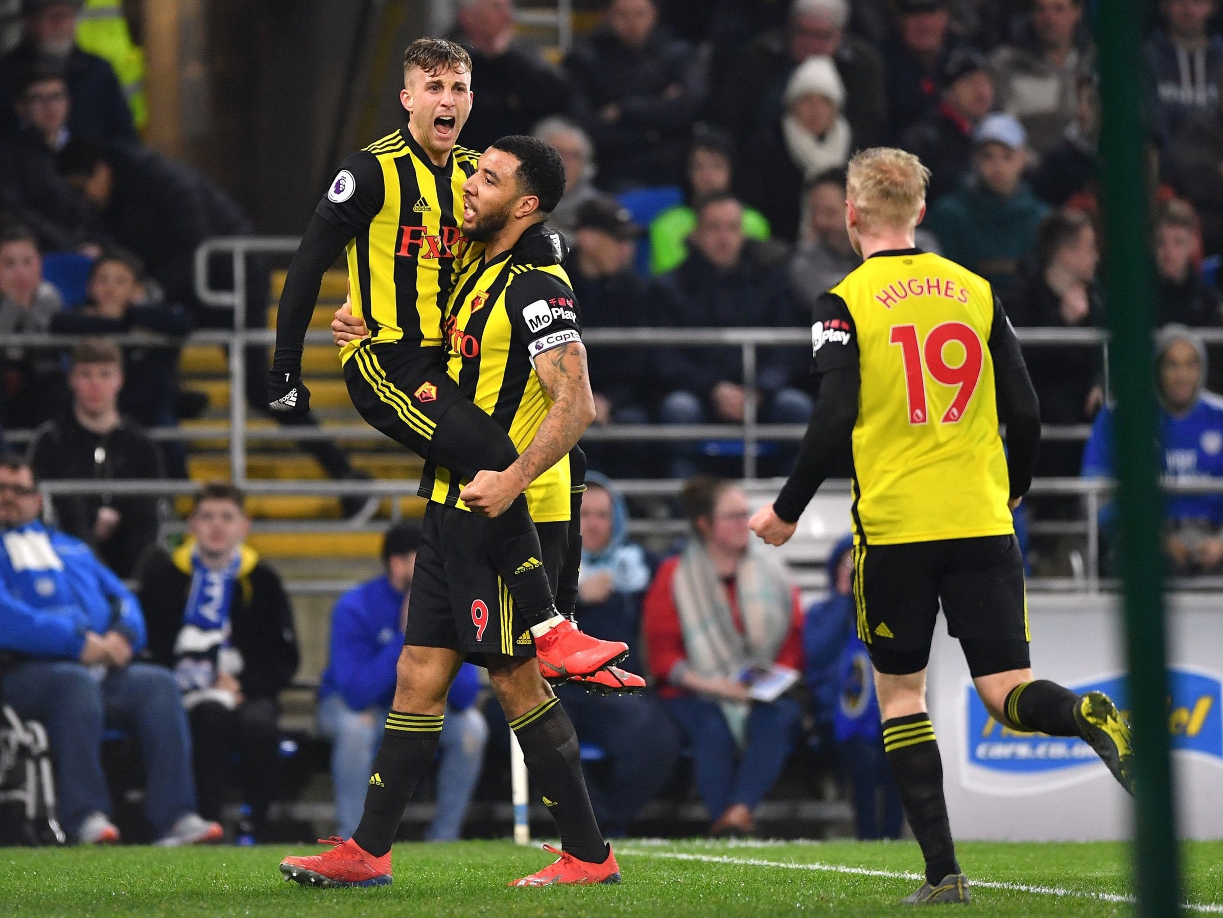 Gerard Deulofeu celebrates his second goal of the evening