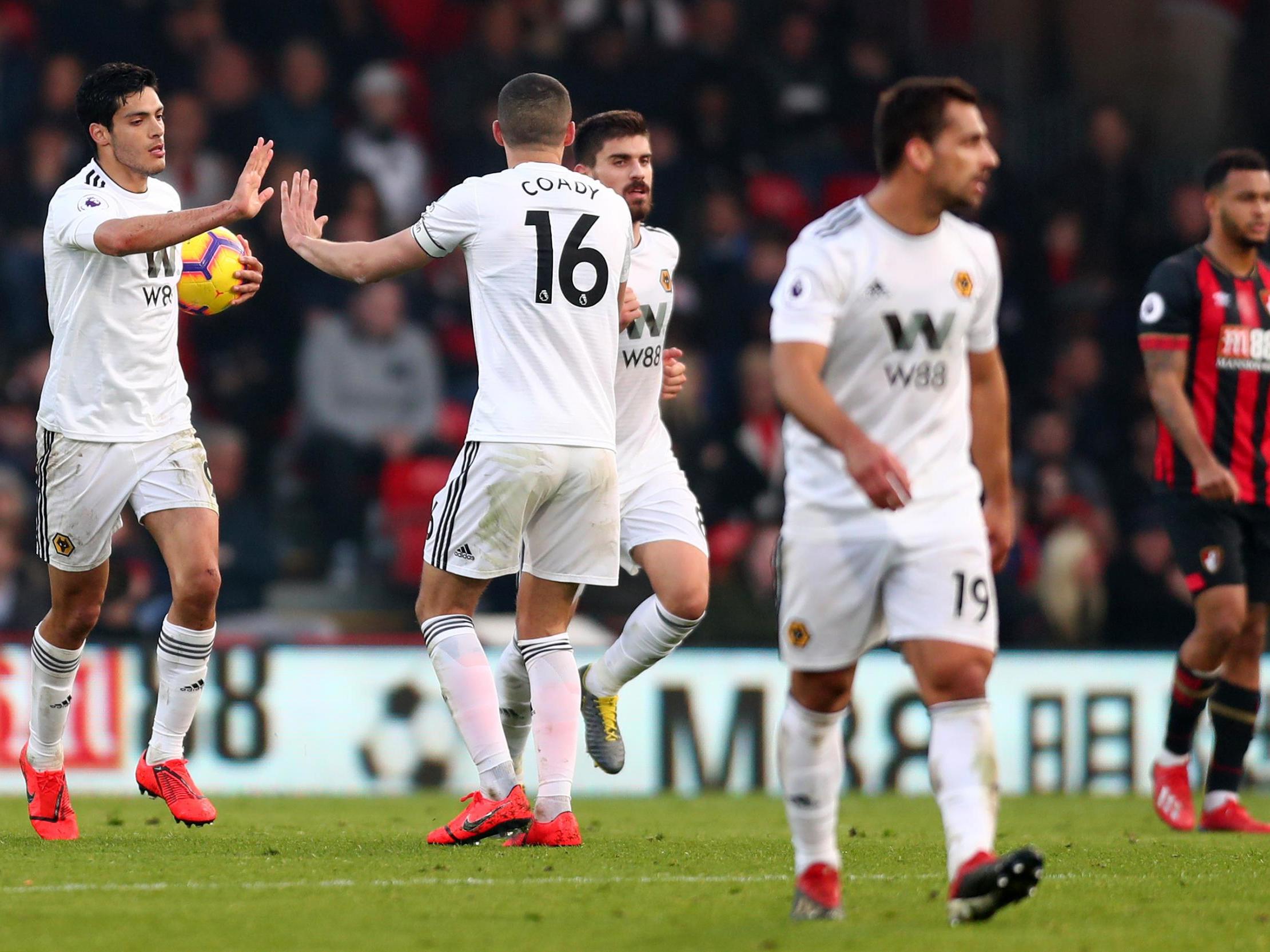 Raul Jimenez celebrates after equalising with his penalty effort