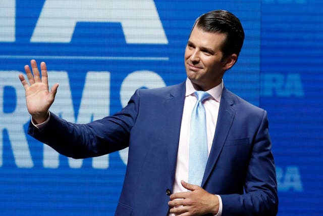Donald Trump Jr at the National Rifle Association in Dallas in May 2018