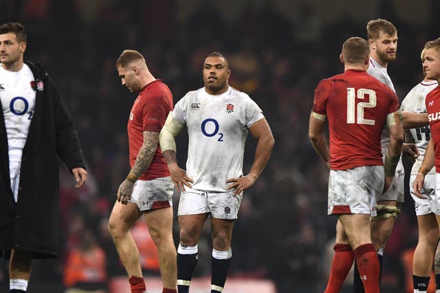 Kyle Sinckler looks dejected at the full-time whistle after England's defeat against Wales