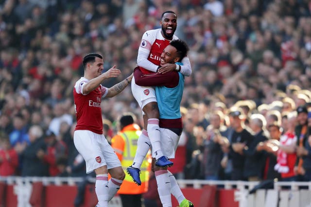 Alexandre Lacazette celebrates after putting Arsenal ahead within the opening six minutes