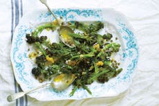 Purple sprouting broccoli with capers, shallots and anchovies, recipe