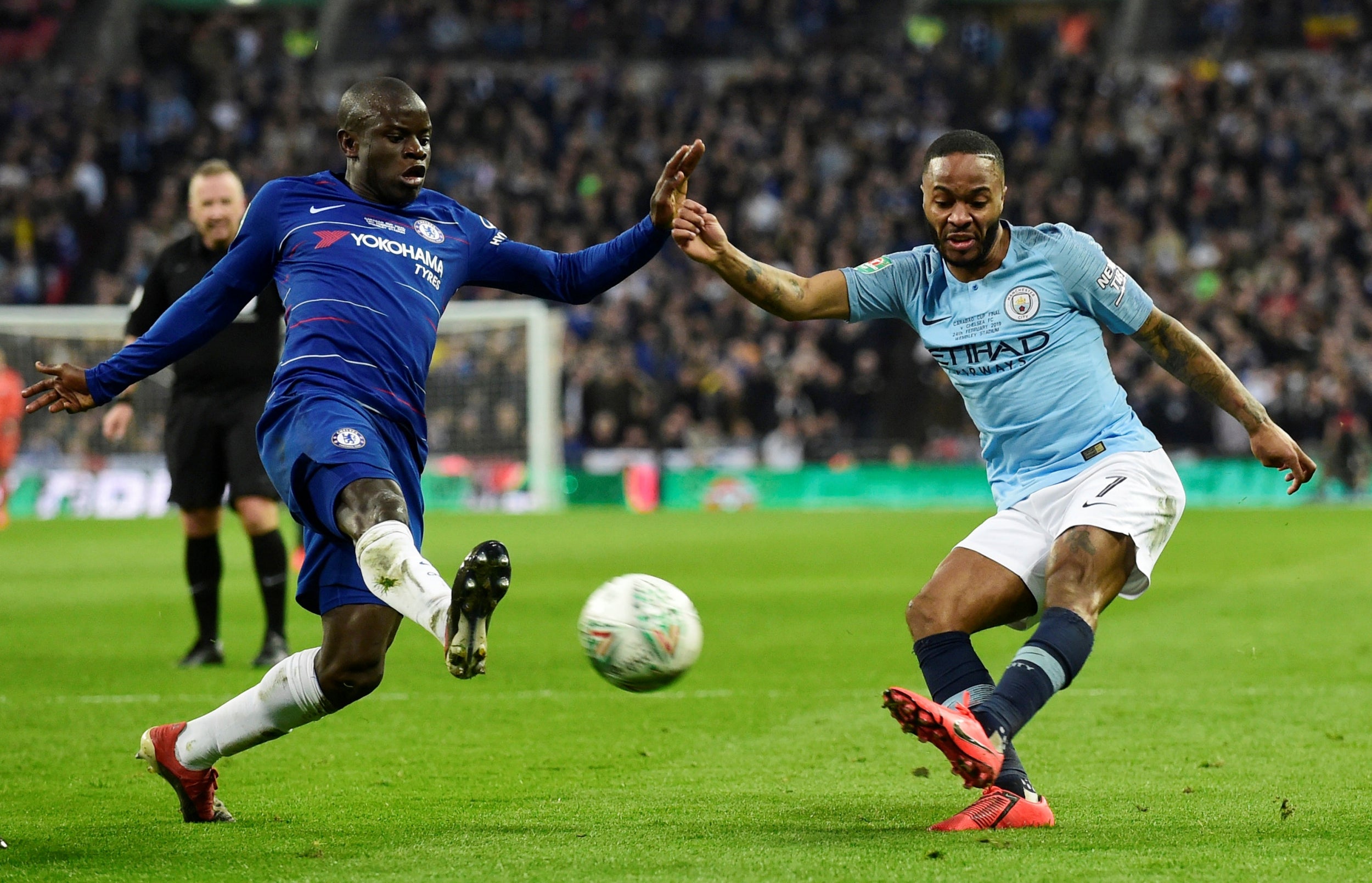 N'Golo Kante closes down Raheem Sterling (Reuters)