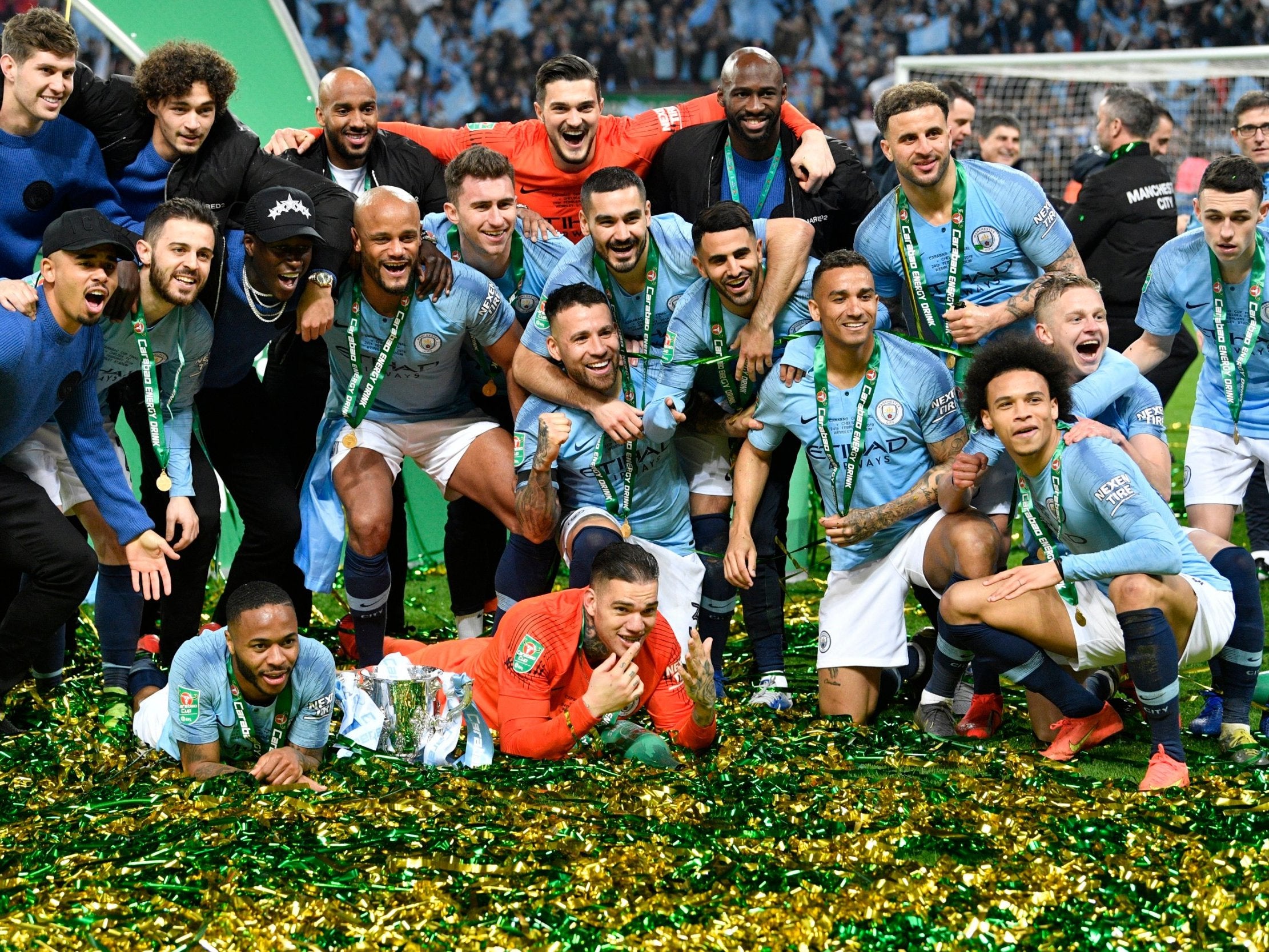 The winner's trophy is seen on a plinth at the side of the pitch News  Photo - Getty Images