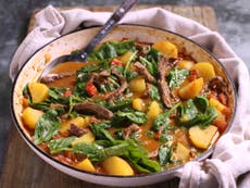 Bombay spiced beef, potato and spinach curry, recipe