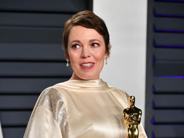Colman attends an Oscar party after winning the Academy Award for Best Actress (