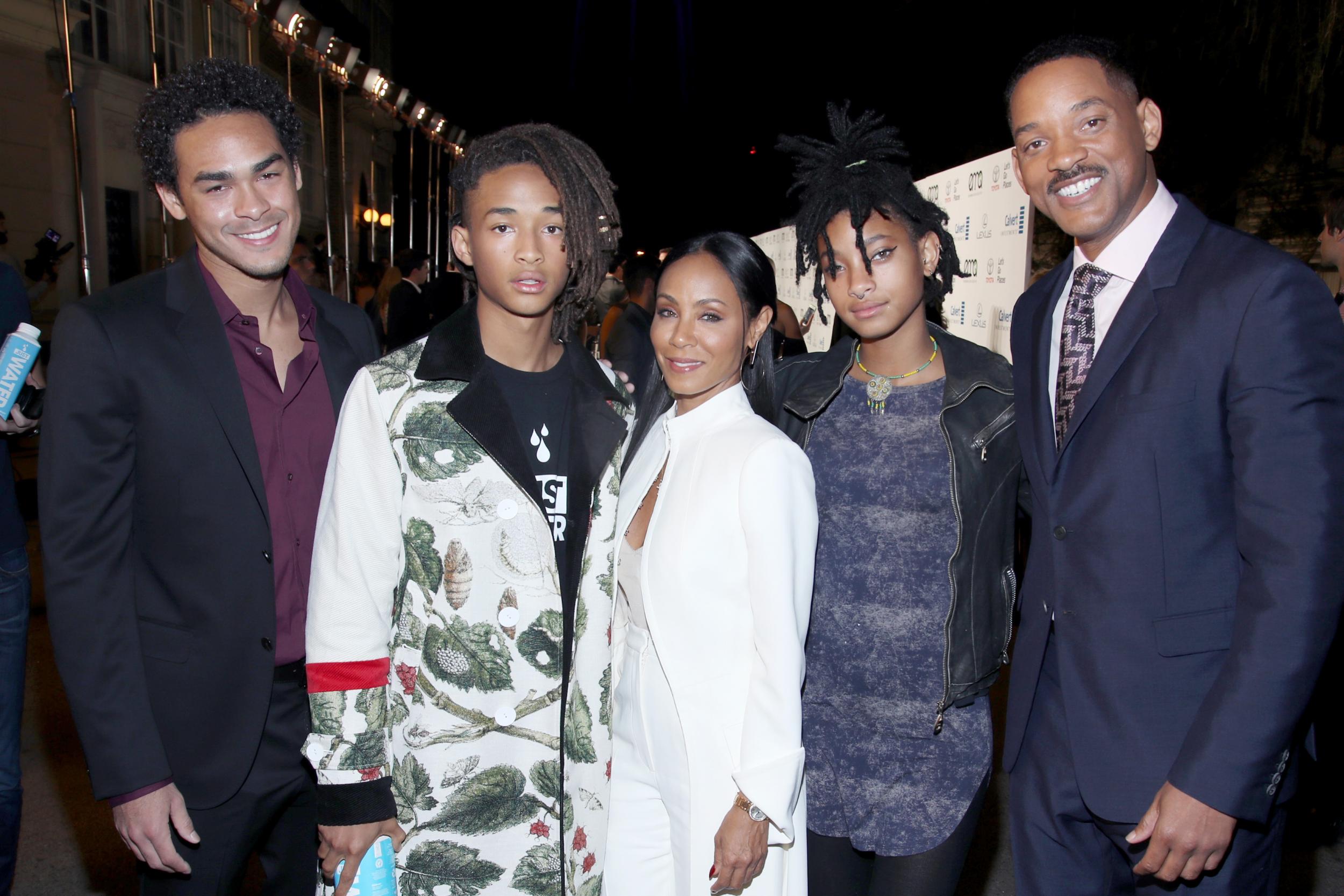 Jada Pinkett Smith with (L) stepson Trey Smith, daughter Willow Smith and actor Jaden Smith at the 26th Annual EMA Awards in 2016