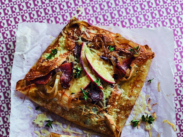 Turn a classic French crepe into a light lunch with apple, cheese and onion