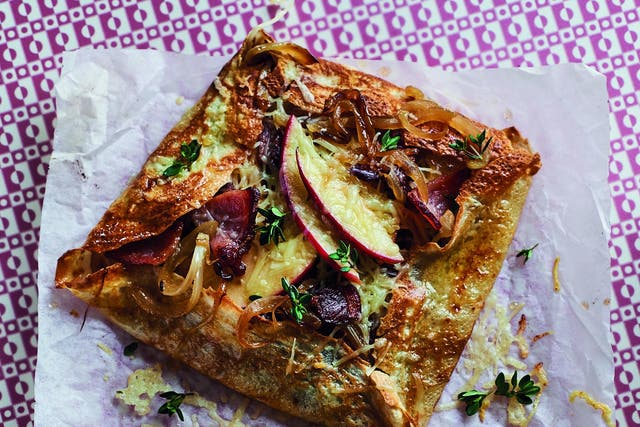 Turn a classic French crepe into a light lunch with apple, cheese and onion