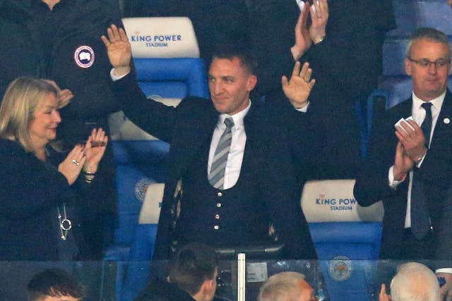 Brendan Rodgers waves to the crowd at the King Power Stadium