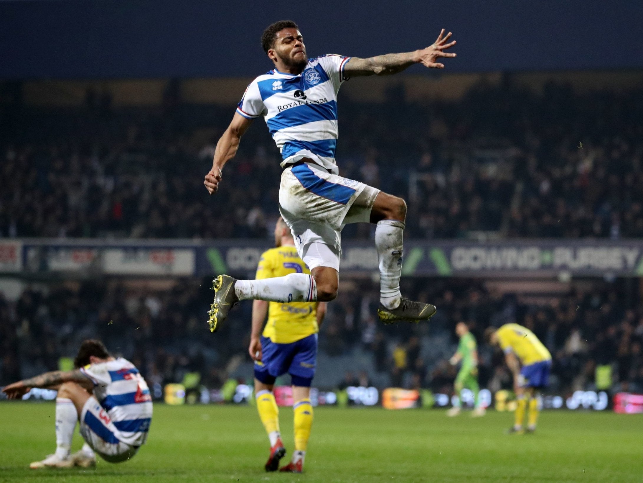 Darnell Furlong celebrates QPR's victory at the final whistle